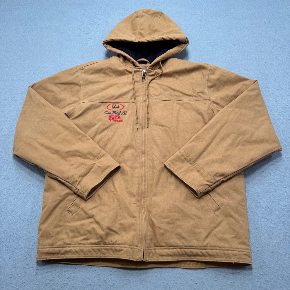 Magellan Outdoors Jacket Mens Large Beige Canvas Fleece Lined Hooded Workwear
